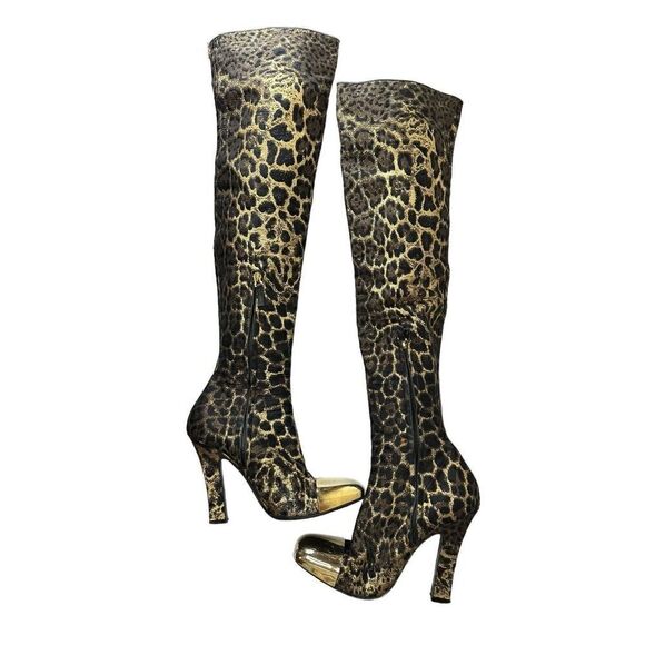 Saint Laurent Gold and Black Over the Knee Boots - Picture 5 of 14